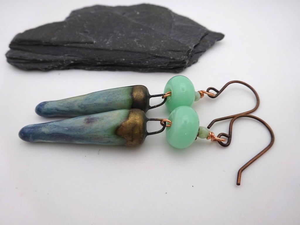green ceramic spike earrings