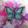 Delicate CHALKHILL BLUE BUTTERFLY BROOCH Wedding Corsage Lapel Pin HAND PAINTED