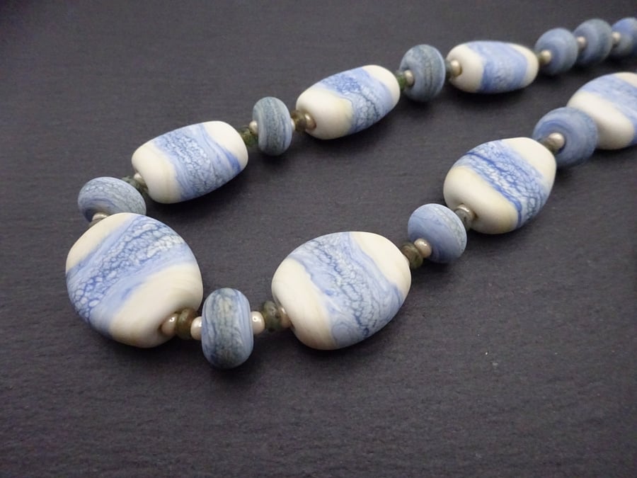 lampwork glass necklace, blue sea jewellery