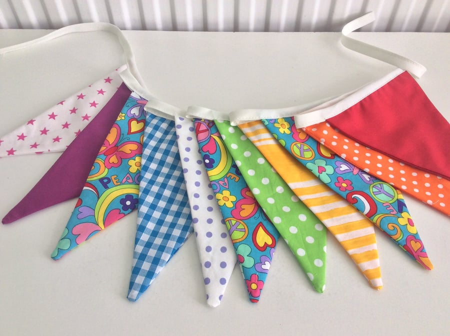 Rainbow bunting flags- peace and love 11 flags playroom, bedrooms or photo prop