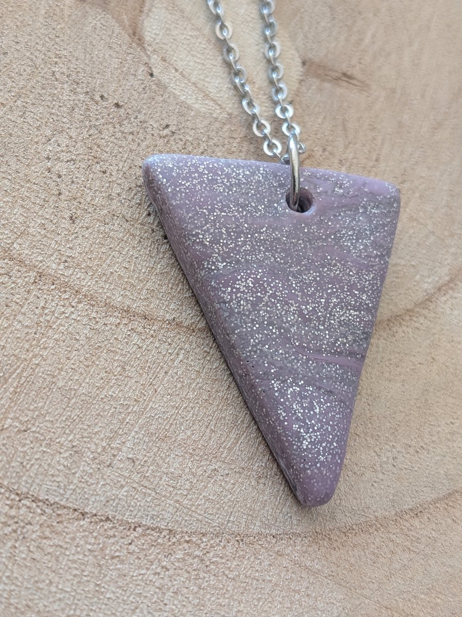 Lilac Sparkle Triangle Polymer Clay Necklace