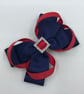 Navy Double Layer Bow with Red Loops on Clip - Image 1