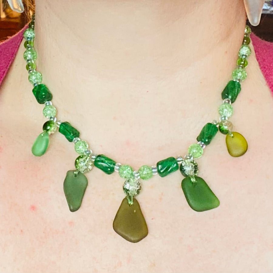 Sea Glass and Glass Bead necklace - SGBN04