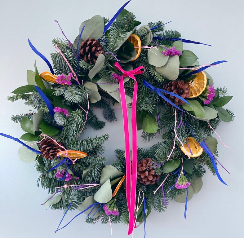 Colourful bright rainbow Christmas wreath 