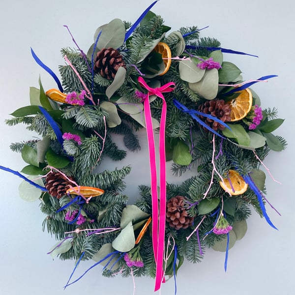 Colourful bright rainbow Christmas wreath 