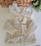 Baby Girls Merino Wool Jacket, Booties & Hat Set 3-6 Months Hand Knitted