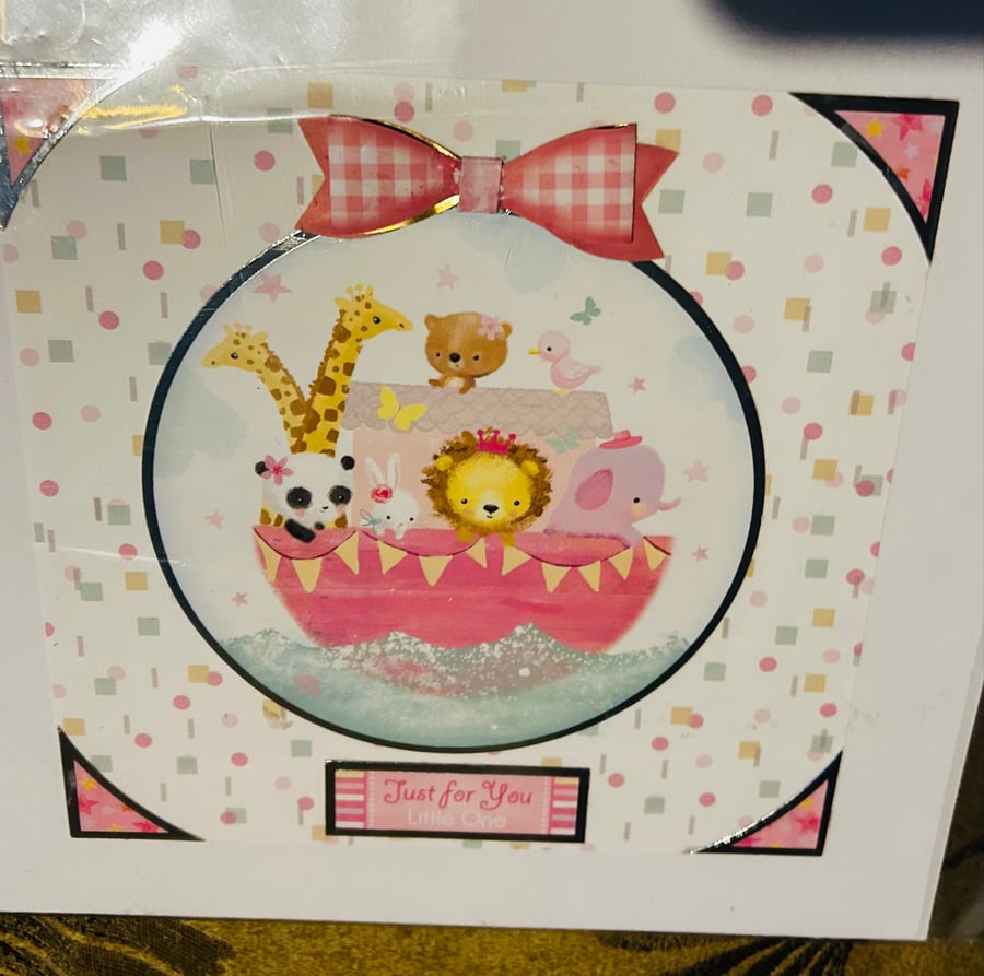 Little girls birthday card with animals in a boat 