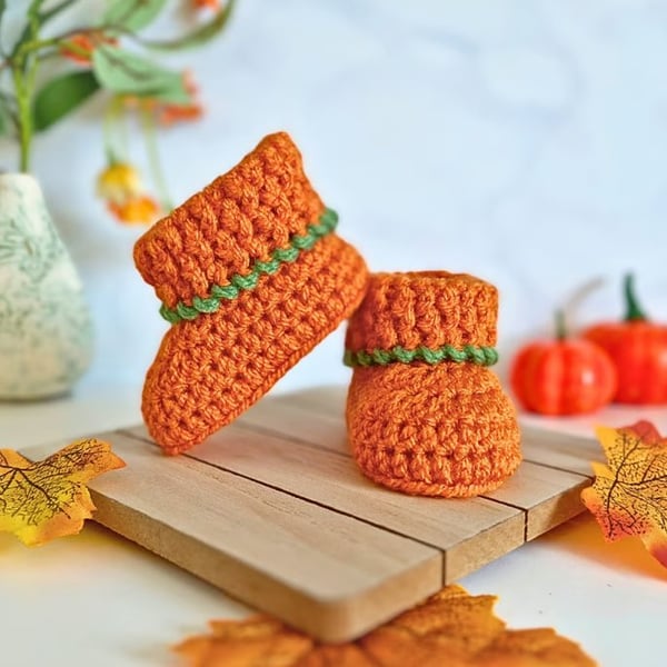 Pumpkin Baby Booties – First Halloween Baby Shoes 