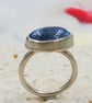Handmade Silver Bezel Ring with Oval Synthetic Aqua Spinel : Size J - Image 4