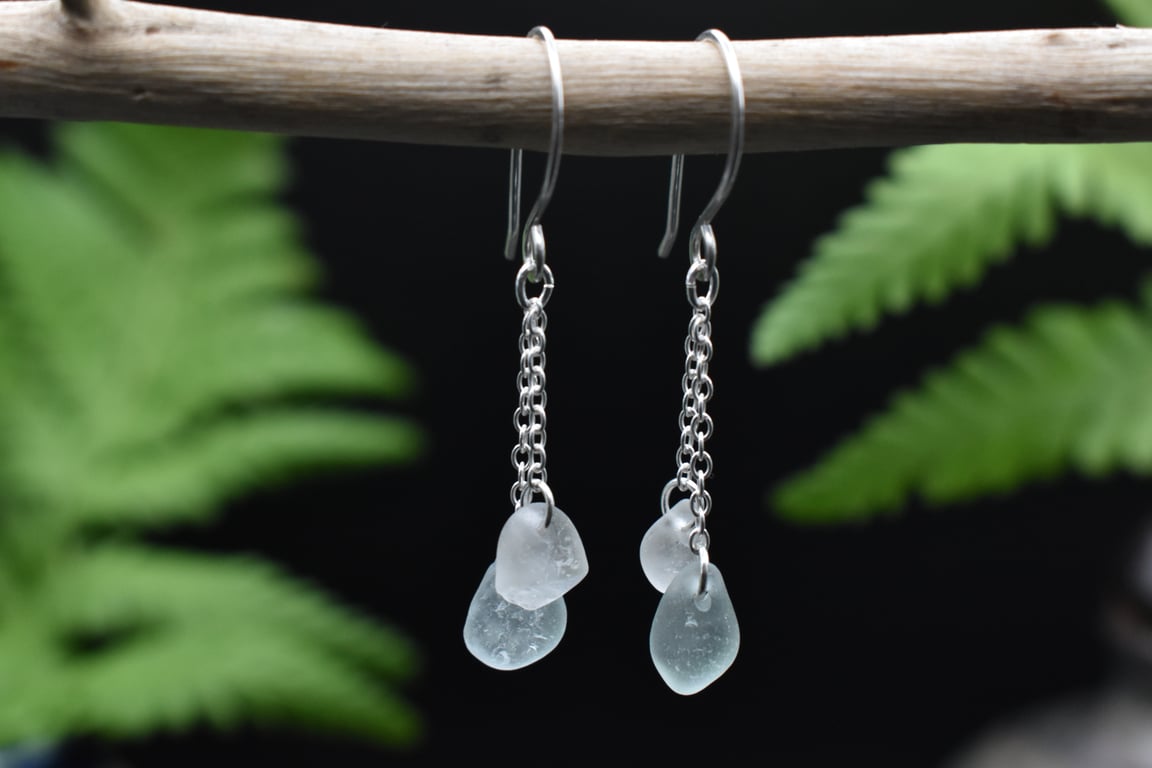 Highland Sea Glass and Sterling Silver 925 Dangly Earrings