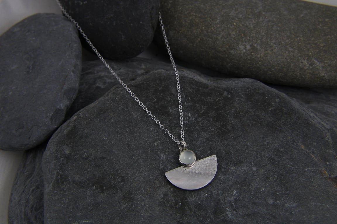 Reflections on the Sea Sterling Silver Chalcedony gemstone semi circle pendant