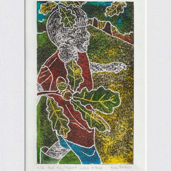 but my heart was a tree - original hand painted Lino print 001