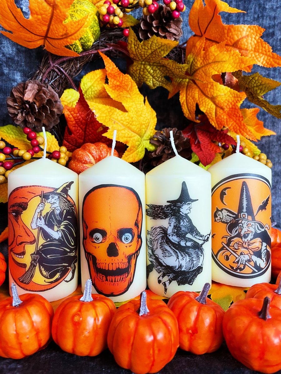 Four Handmade Pumpkin Spice Halloween Candles 