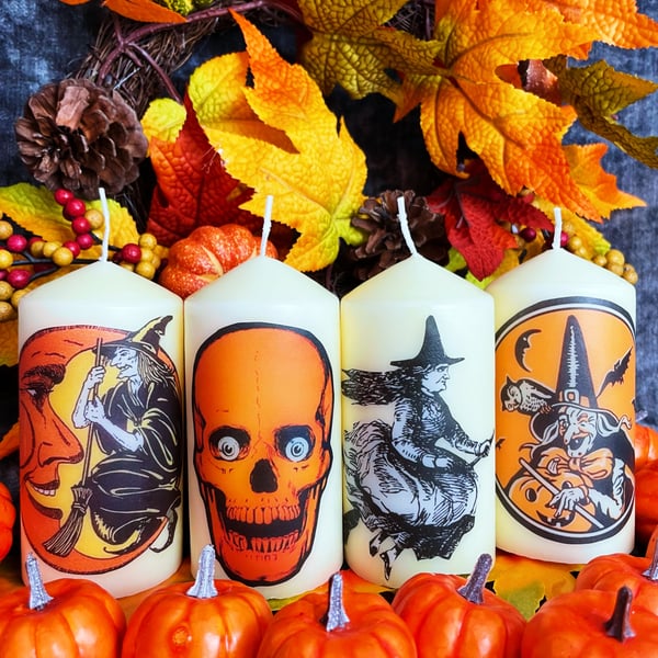 Four Handmade Pumpkin Spice Halloween Candles 