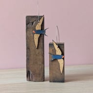 Little Hand Painted Wooden Barn Swallow Bird Drop Earrings