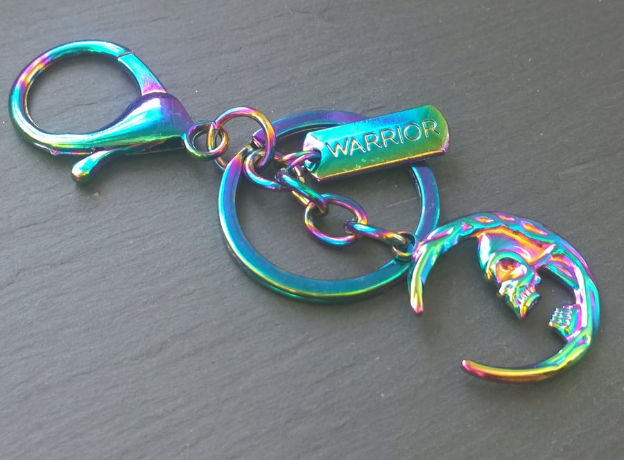 Warrior Skull Moon Rainbow Plated Keyring (1)
