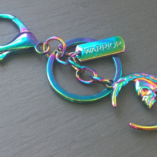 Warrior Skull Moon Rainbow Plated Keyring (1)
