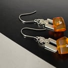 Organic Baltic honey colour amber gemstones dangling earrings