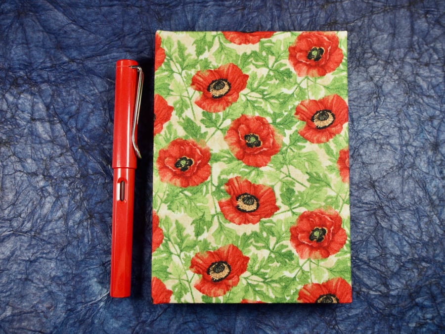 A6 Notebook with full cloth poppy cover
