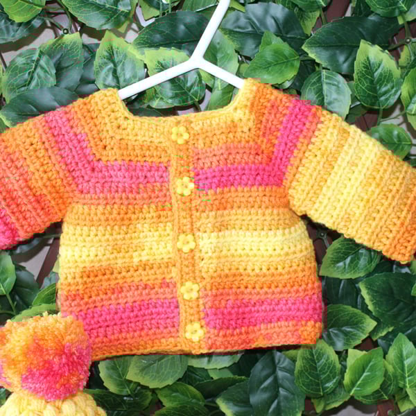 handmade crochet cardigan hat and bootie set in newborn size