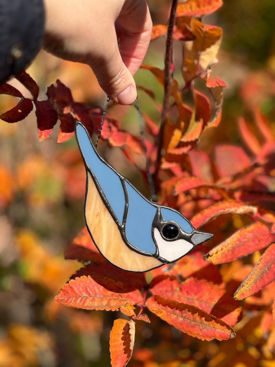 Stained Glass Nuthatch bird decoration - wildlife and garden bird lover gift