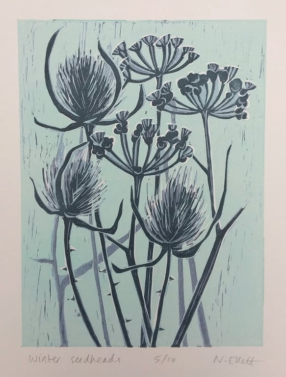 Winter Seedheads - linoprint