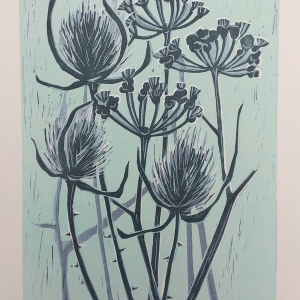 Winter Seedheads - linoprint