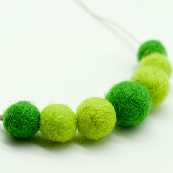 SOLD - SALE Felted bead necklace in shades of green wool