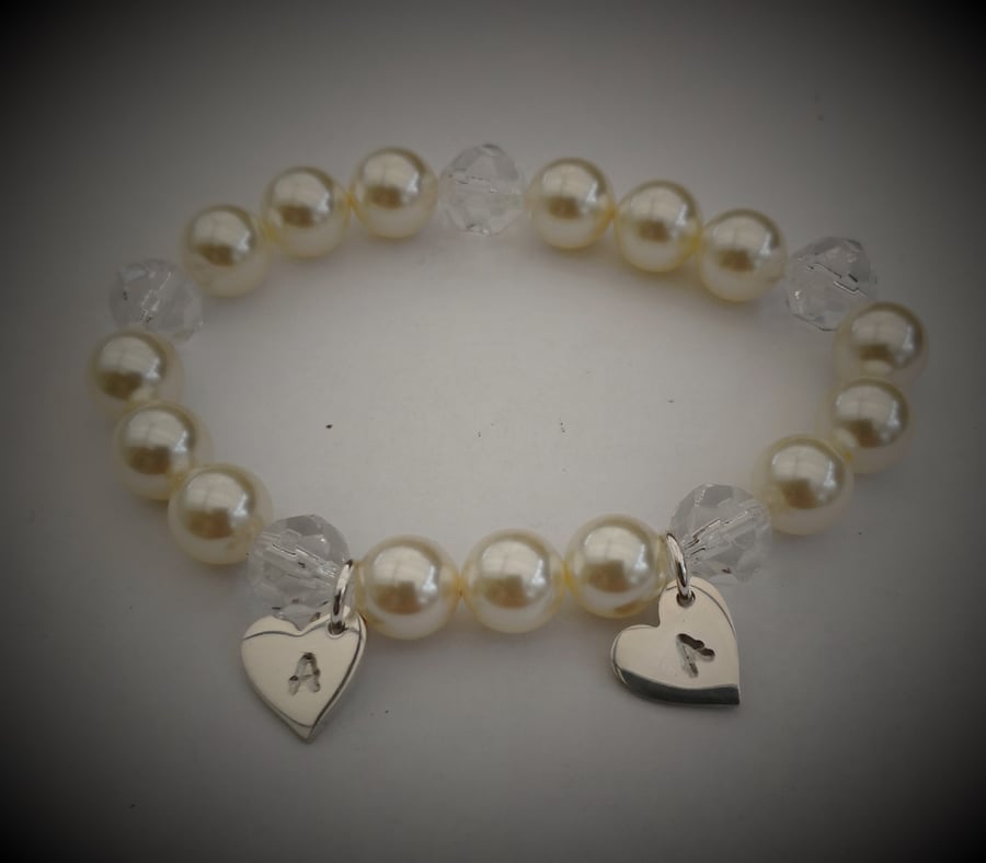 Bride and Bridesmaid Bracelet - Fine Silver Charms - Swarovski Crystals & Pearls