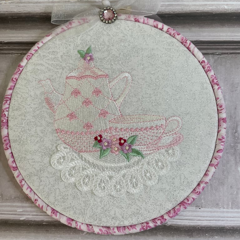 Tea Room - Embroidered Hoop Design 1 by Carolee Crafts PB3 - 0014