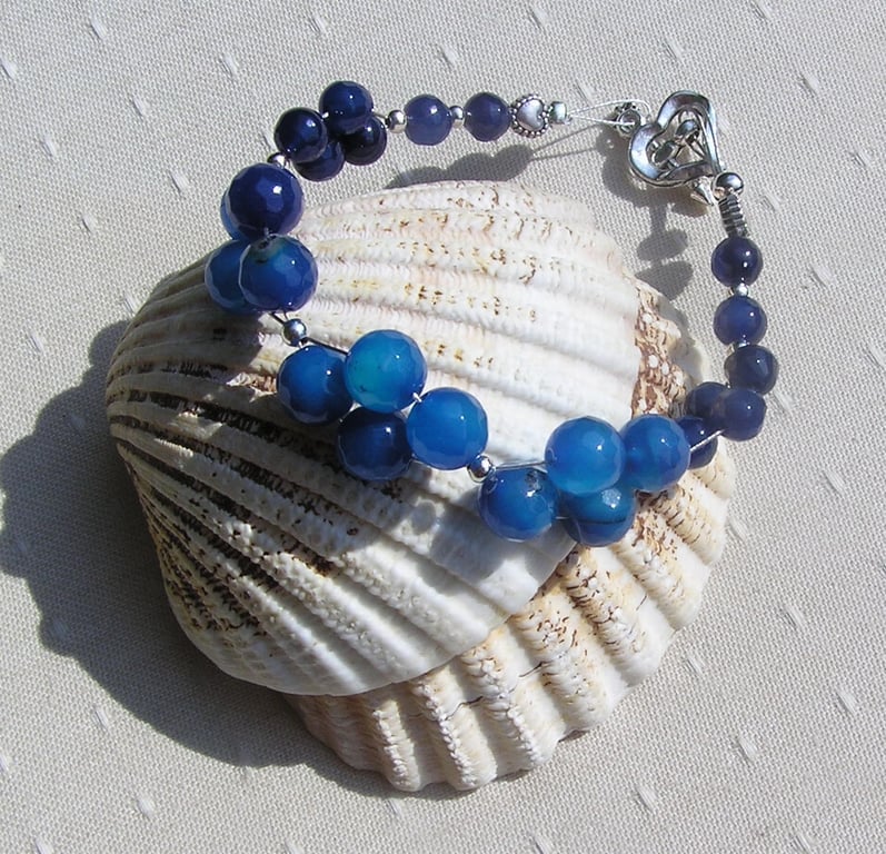 Blue Agate Crystal Gemstone Beaded Chakra Bracelet "Azure"