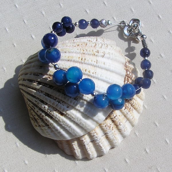 Blue Agate Crystal Gemstone Beaded Chakra Bracelet "Azure"