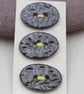 3 Medium Oval Black Ice Leaf Pattern Handmade Ceramic Buttons - Image 1