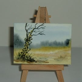 hand painted miniature art aceo atc landscape watercolour ( ref F 489.L2 )
