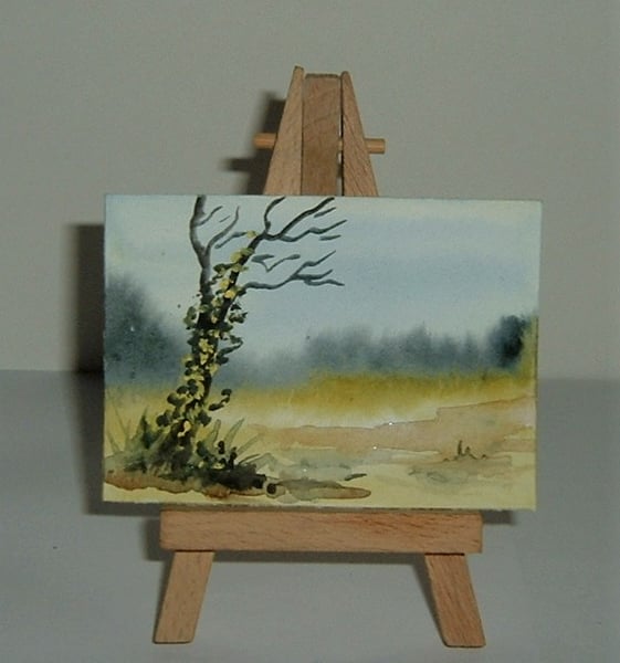 hand painted miniature art aceo atc landscape watercolour ( ref F 489.L2 )
