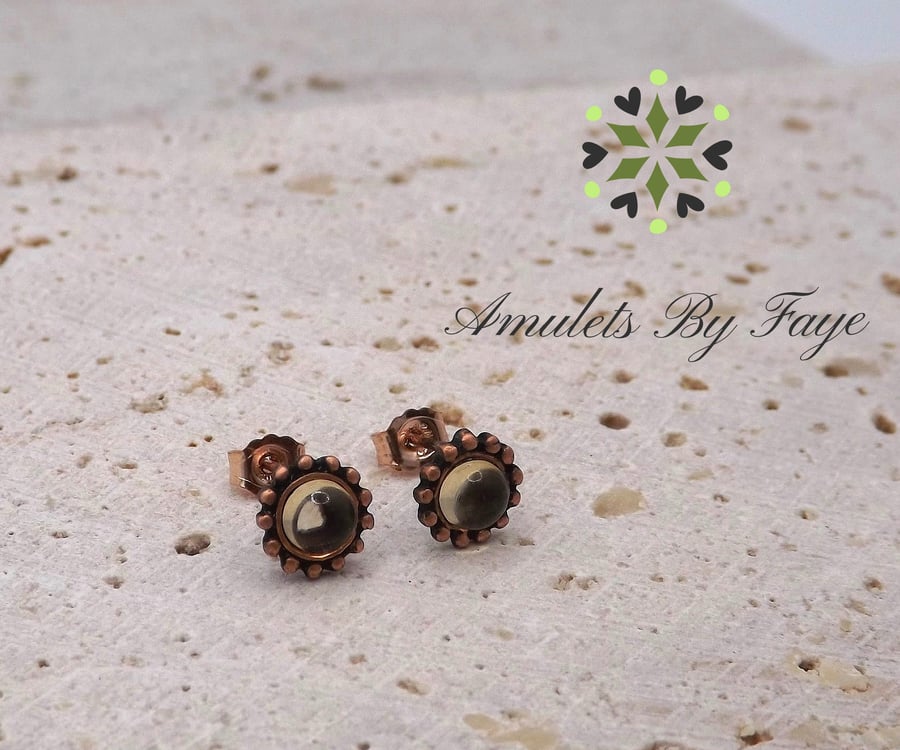 Recycled Copper Studded Earrings with 4mm Citrine Gemstones.