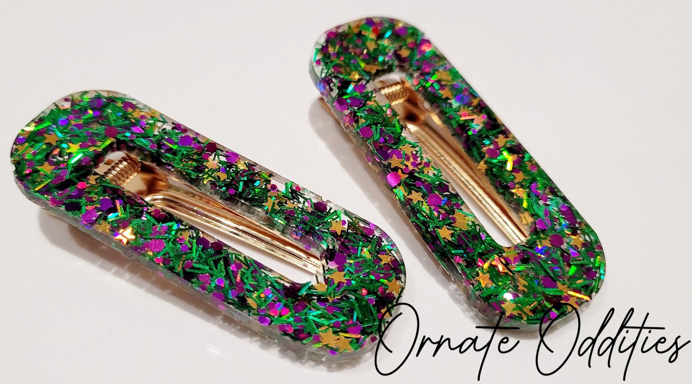 Christmas Green Hairclips Chunky Glitter Clip Barrette Hair Accessories