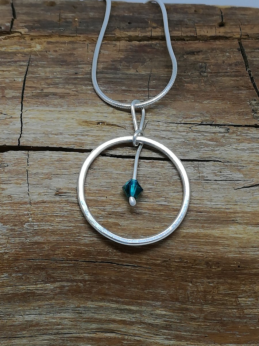 Handmade Sterling silver, circular, blue, swarkovski crystal, pendant, necklace