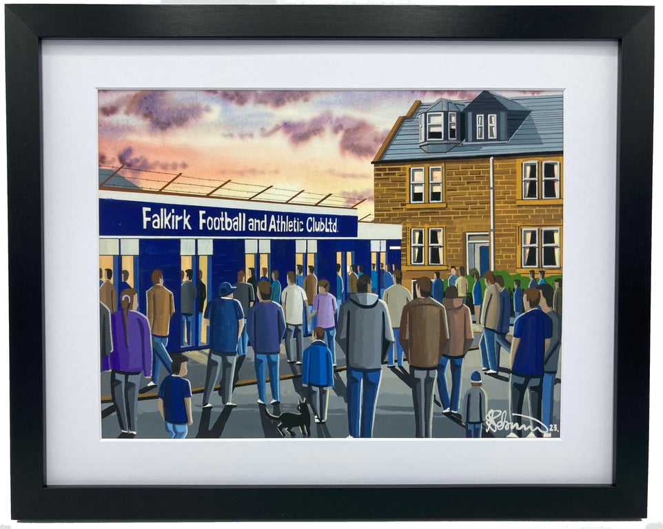 Falkirk F.C, Retro Brockville Park. High Quality Framed Football Art Print.