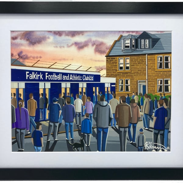 Falkirk F.C, Retro Brockville Park. High Quality Framed Football Art Print.