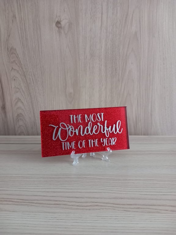 The Most Wonderful Time Of The Year Decorative Subway Tile Glitter Tile On Stand