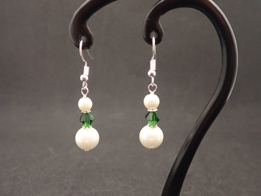 Green and ivory beaded earring