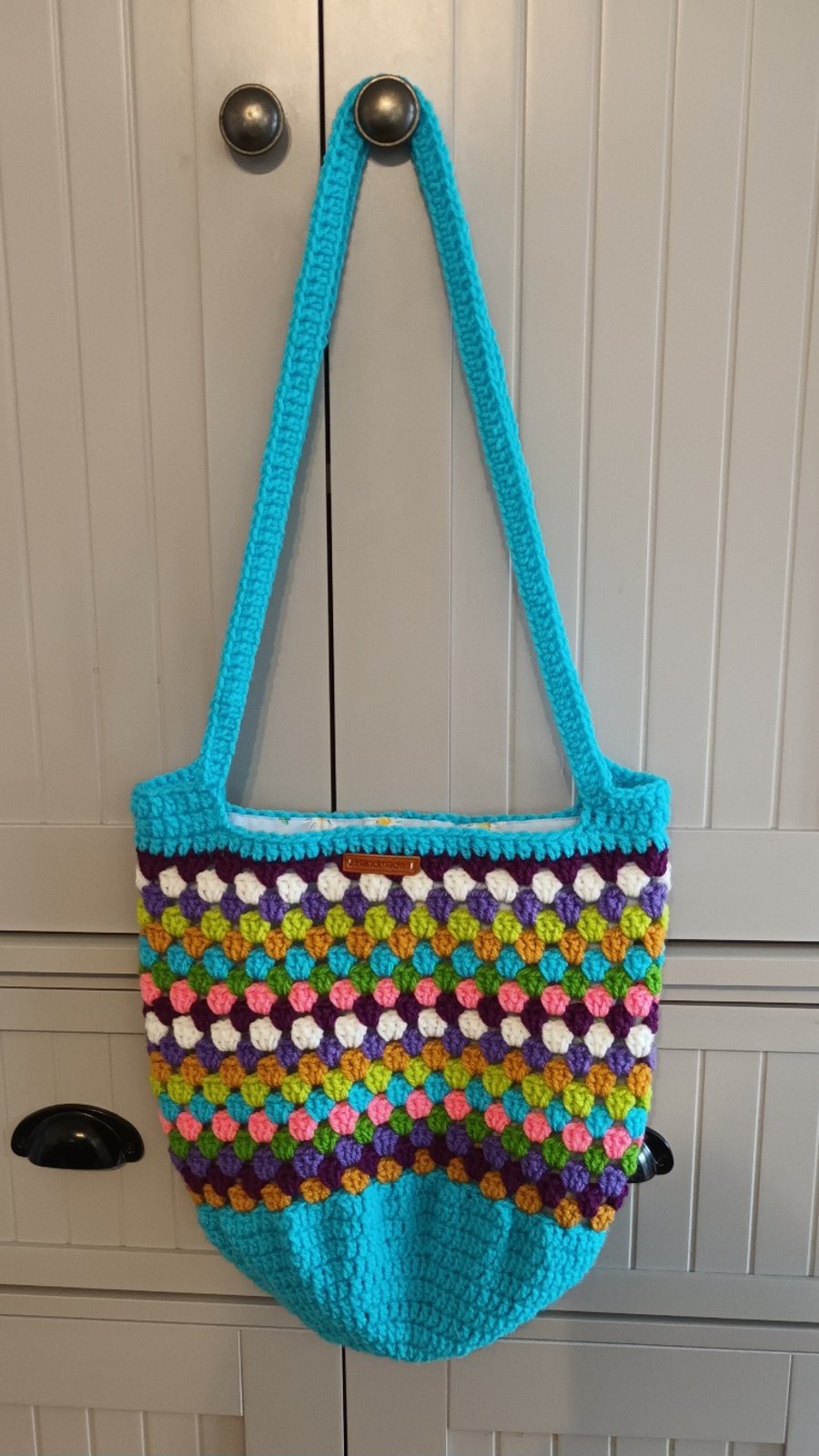 Crochet shoulder Bag, Lined Festival Style Shoulder Bag