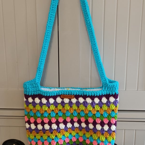 Crochet shoulder Bag, Lined Festival Style Shoulder Bag