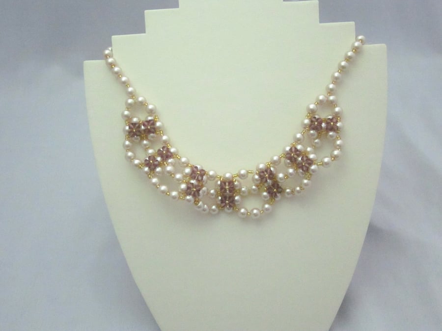 Champagne glass pearl and amethyst crystal necklace