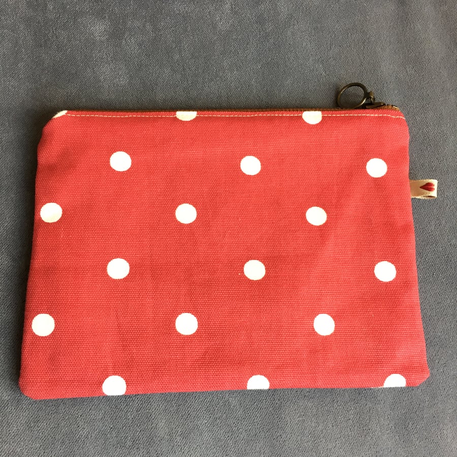 Red Spot Zip Pouch with bicycle lining