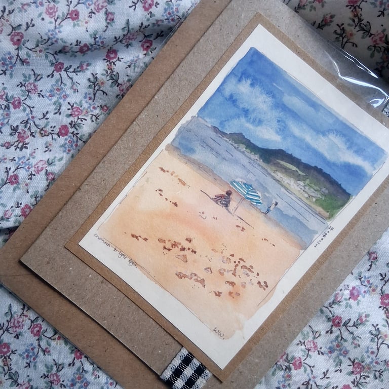 watercolour print greeting card handmade- no 11 beach