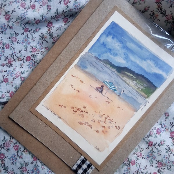 watercolour print greeting card handmade- no 11 beach