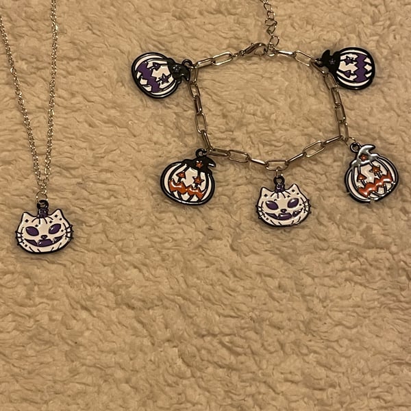 Pumpkin cat set - bracelet and necklace