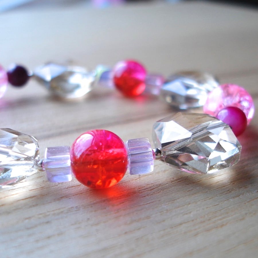 Pink Crystal Bead Bracelet